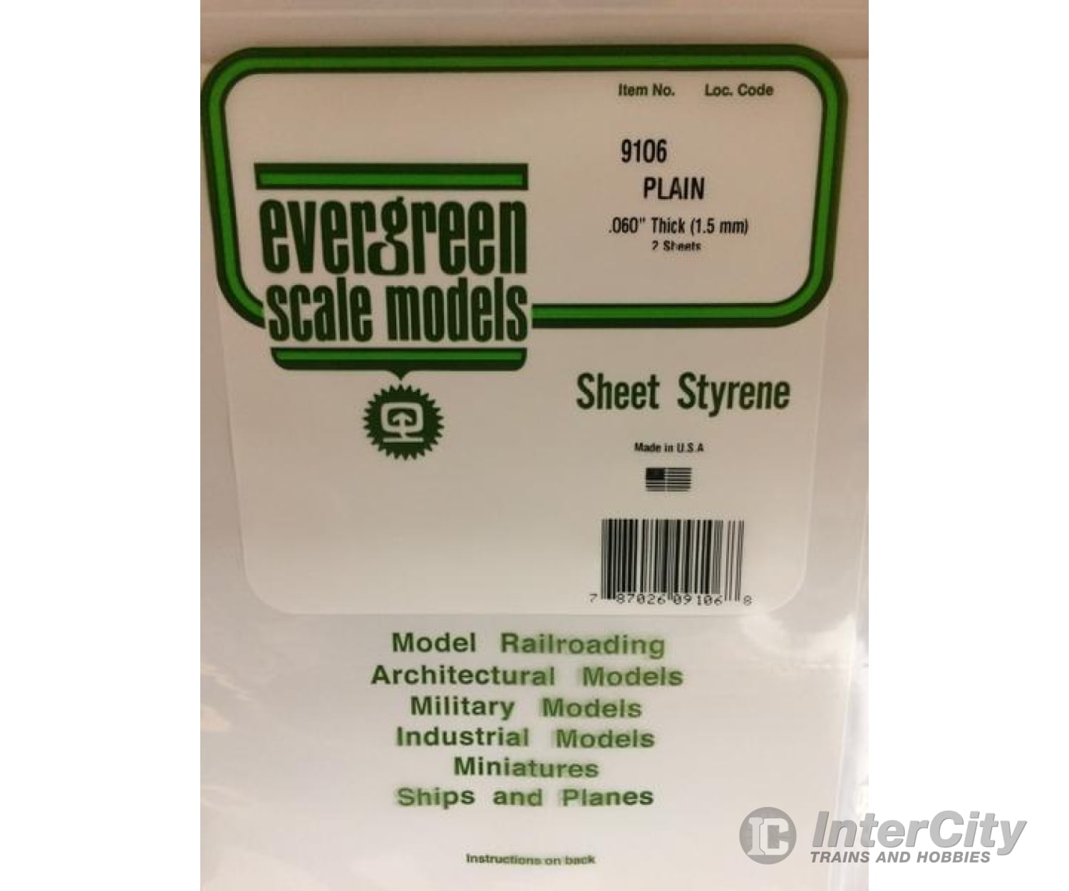 Evergreen 9106 8X21White Sheet .060 (2/Pk) Scratch Building Supplies