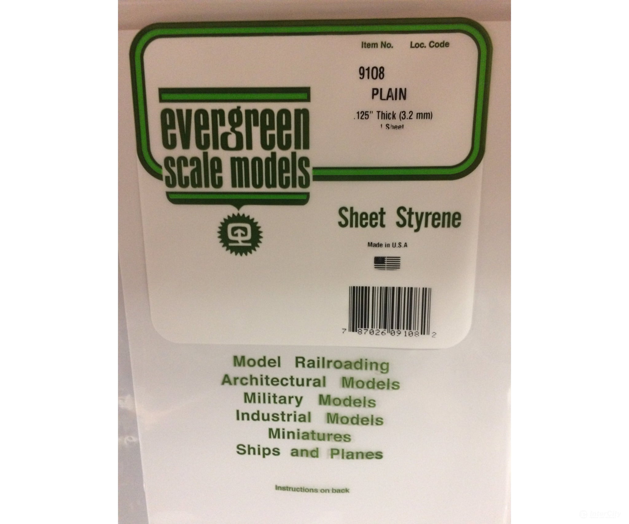 Evergreen 9108 8X21White Sheet .125 (1/Pk) Scratch Building Supplies