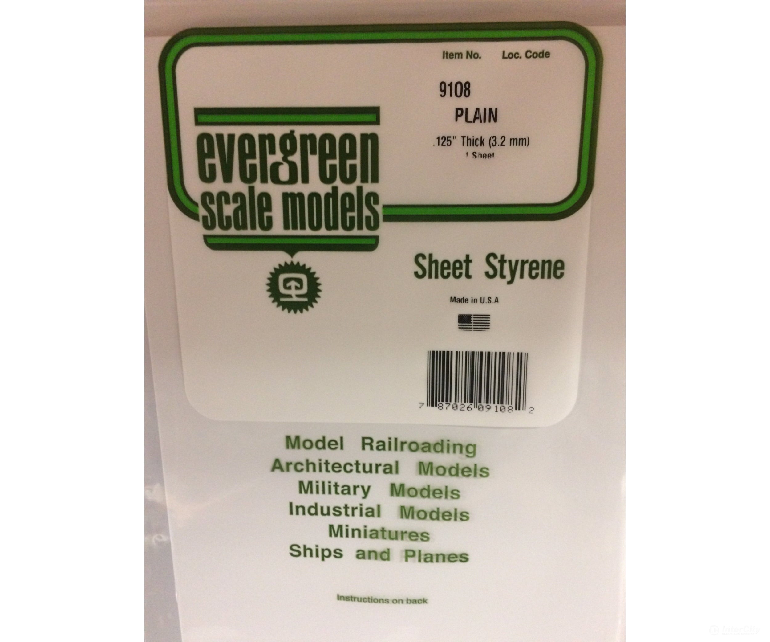 Evergreen 9108 8X21White Sheet .125 (1/Pk) Scratch Building Supplies