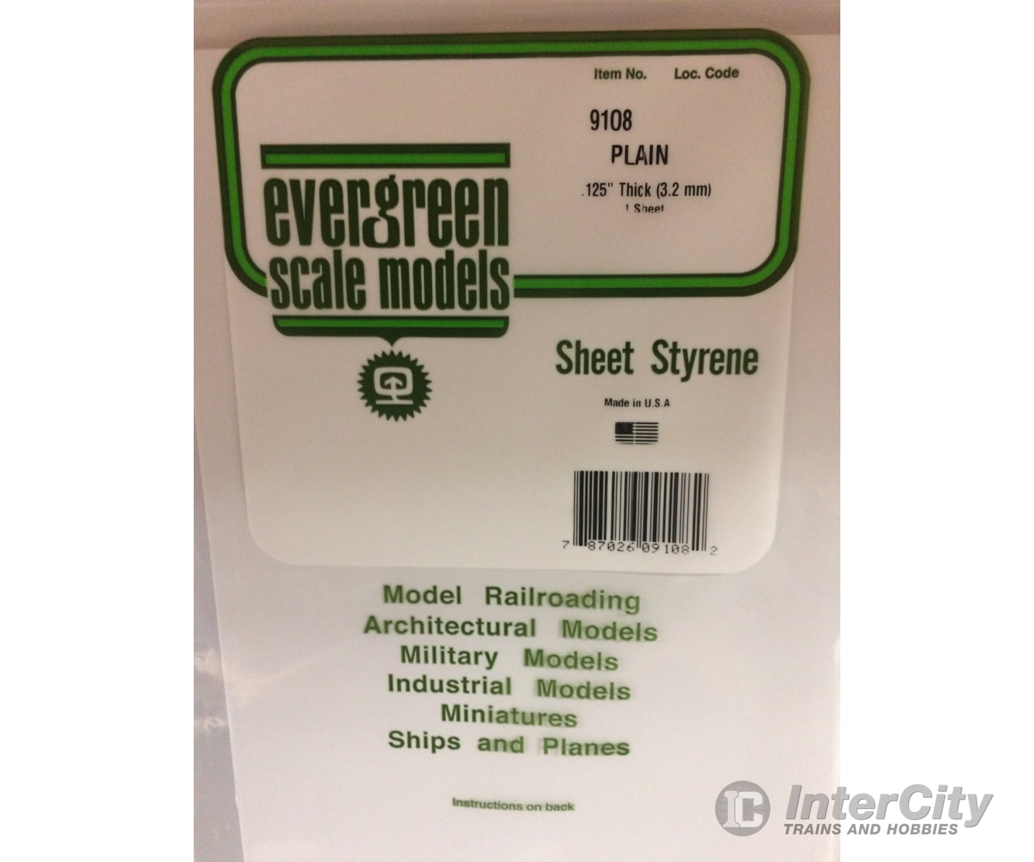 Evergreen 9108 8X21White Sheet .125 (1/Pk) Scratch Building Supplies