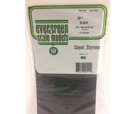 Evergreen 9511 6X12 Black Sheet .25Mm (4Pcs) Scratch Building Supplies