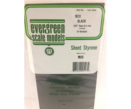 Evergreen 9513 6X12 Black Sheet .50Mm (3Pcs) Scratch Building Supplies