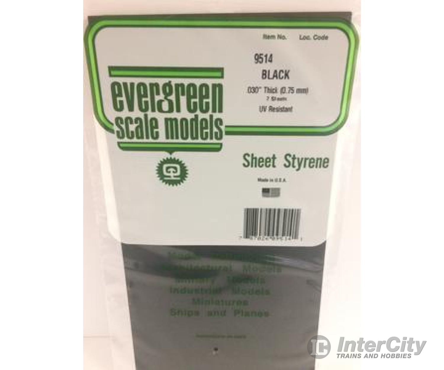 Evergreen 9514 6X12 Black Sheet .75Mm (2Pcs) Scratch Building Supplies