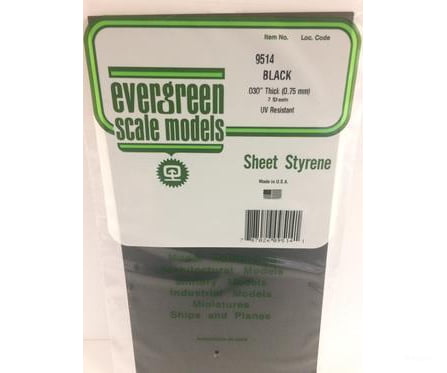 Evergreen 9514 6X12 Black Sheet .75Mm (2Pcs) Scratch Building Supplies