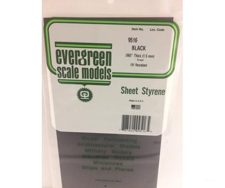 Evergreen 9516 6X12 Black Sheet 1.5Mm (1Pc) Scratch Building Supplies