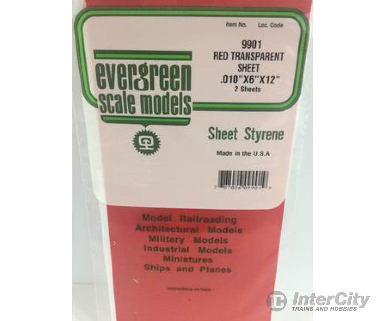 Evergreen 9901 .010X6X12 Red Transparent Sheets 2 Scratch Building Supplies