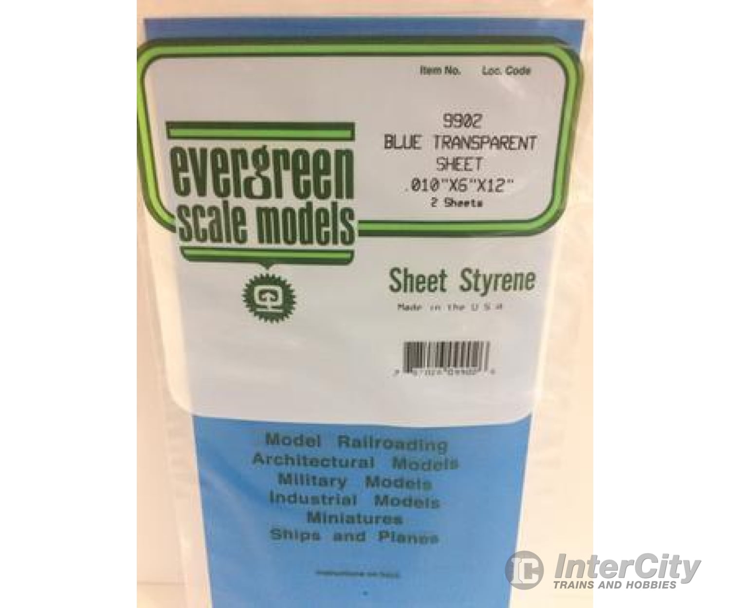 Evergreen 9902 .010X6X12 Blue Transparent Sheets 2 Scratch Building Supplies