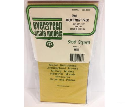 Evergreen 9905 .010X6X12 Colored Asssortment Red Blue Green Yel.&Black Scratch Building Supplies
