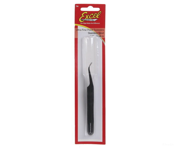 Excel 30420 Slanted Fine Point Tweezers - Black Tools