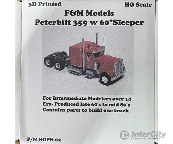 F&M Models Ho Hopb60 - 01 359 Peterbilt Truck W. 60’ Sleeper (Resin Kit) Cars & Trucks