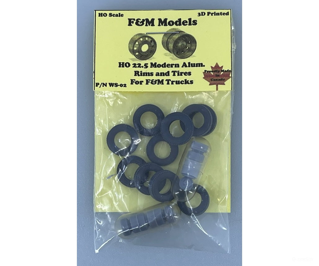 F&M Models HO Scale WS-02 22.5 Modern Aluminum Rims and Tires for F&M Trucks - Cars & Trucks