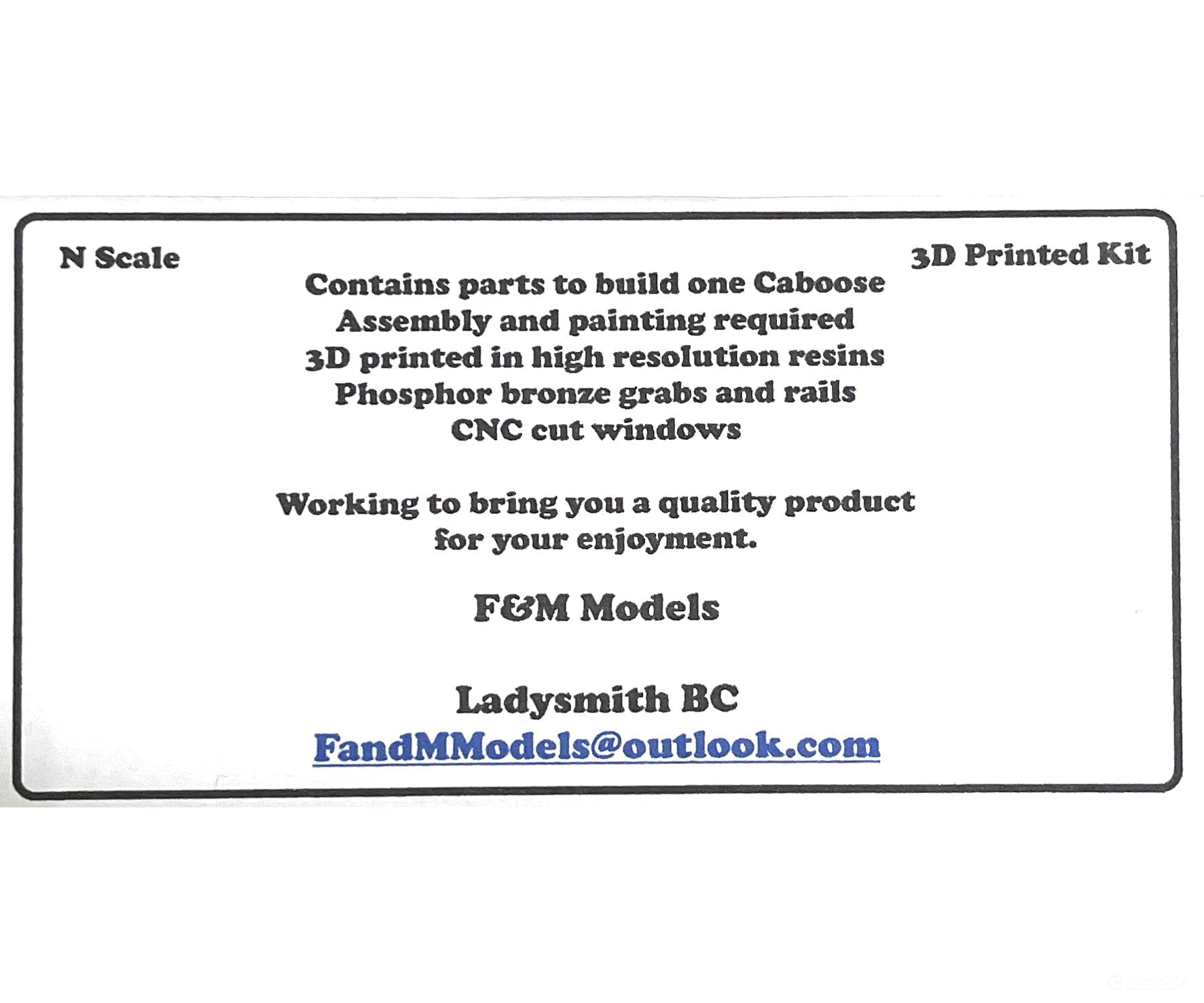 F&M Models N-Scale BC Hydro/SRY Caboose - Highly Detailed Resin Kit Freight Cars