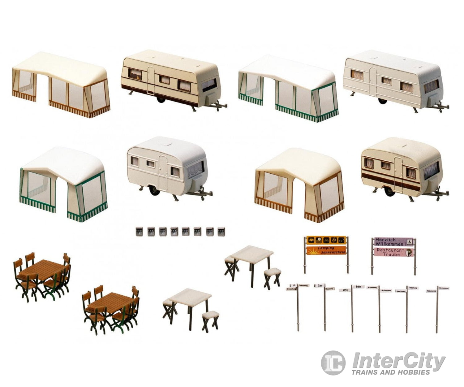 Faller 130503 Ho Set Of Camping Caravans Structures