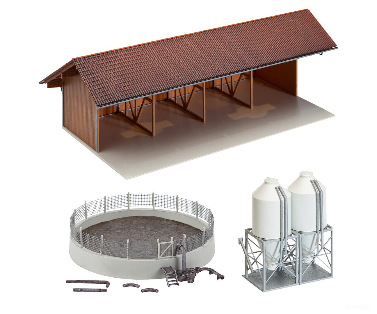 Faller 130584 Ho Equipment Shed Slurry Pit And Feed Silos Structures