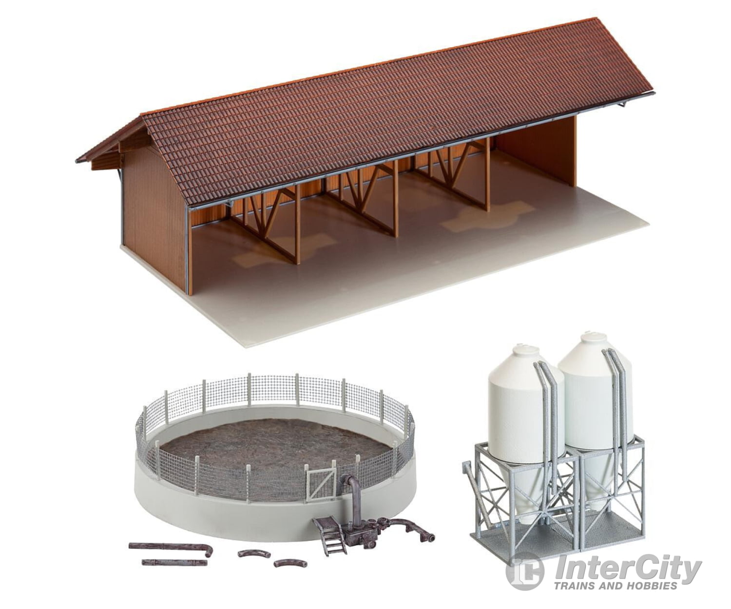 Faller 130584 Ho Equipment Shed Slurry Pit And Feed Silos Structures