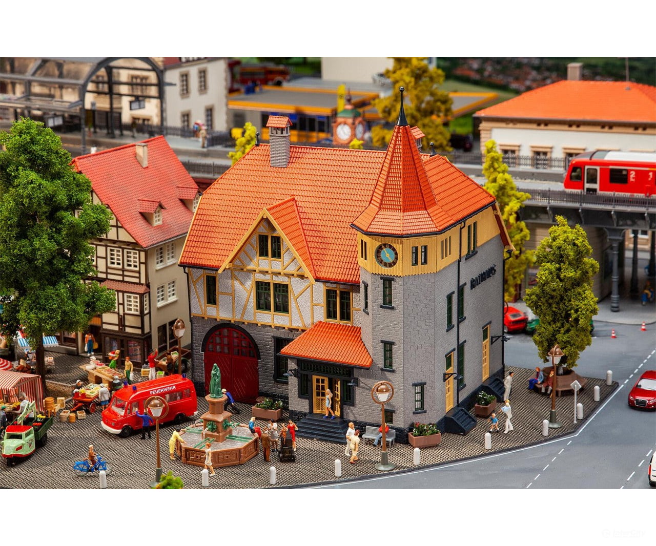 Faller 130649 Ho Town Hall With Fire Brigade Garage Structures
