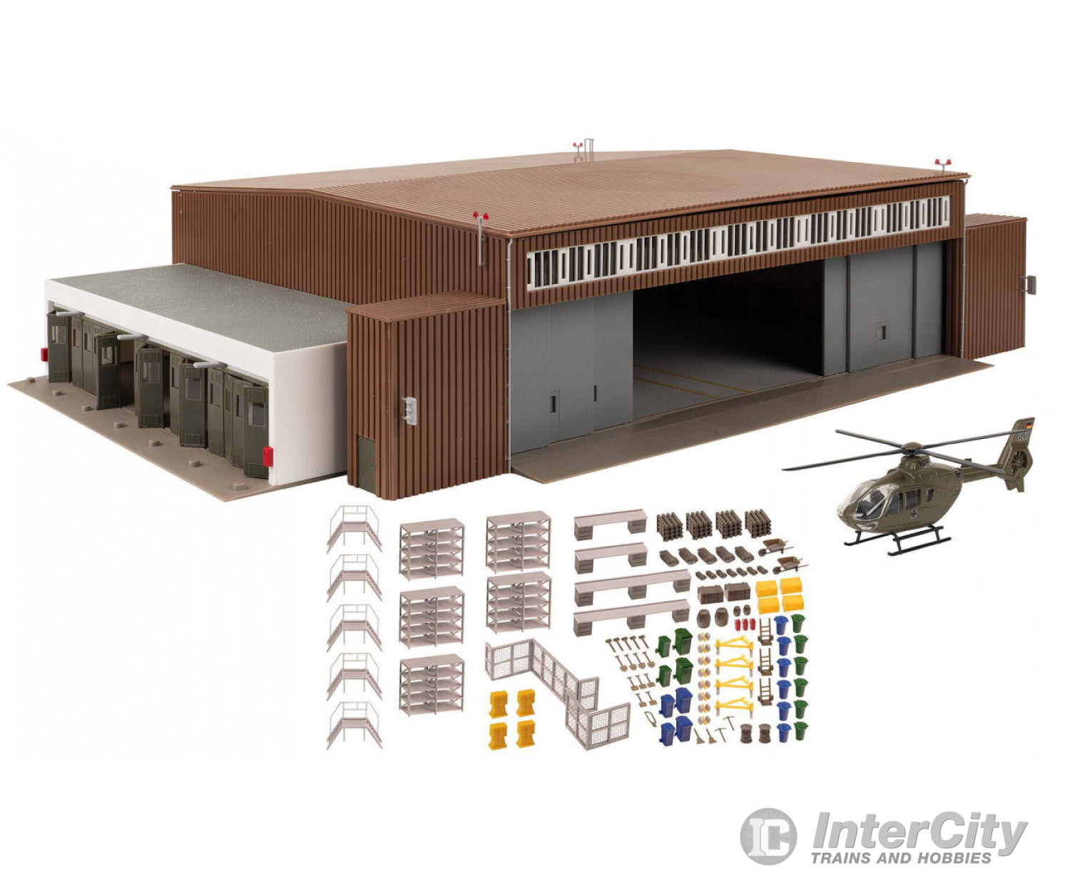 Faller 144111 Ho Hangar With Helicopter Structures