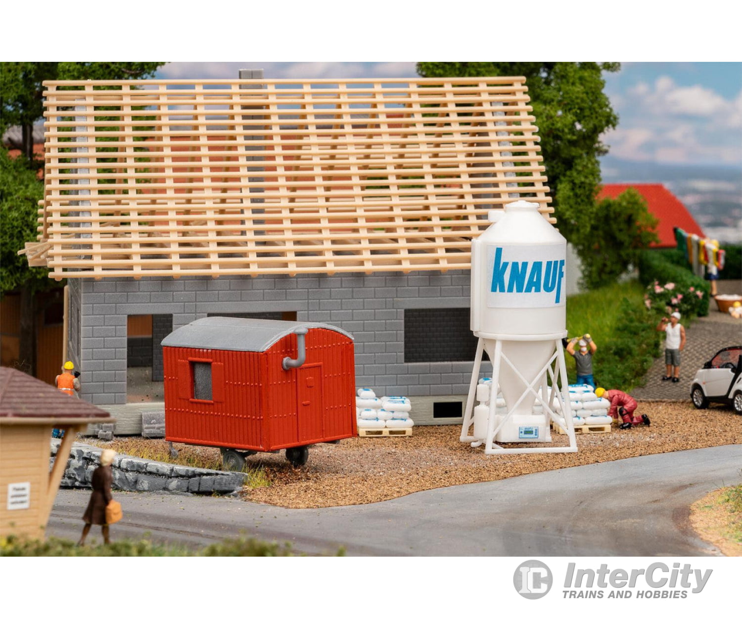 Faller 180389 Plaster Silo And Construction Trailer Scenery Details