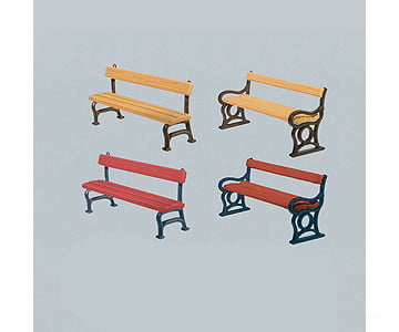 Faller Gmbh Ho 180443 Park Benches -- Assorted Colors Pkg(12) Scenery Details