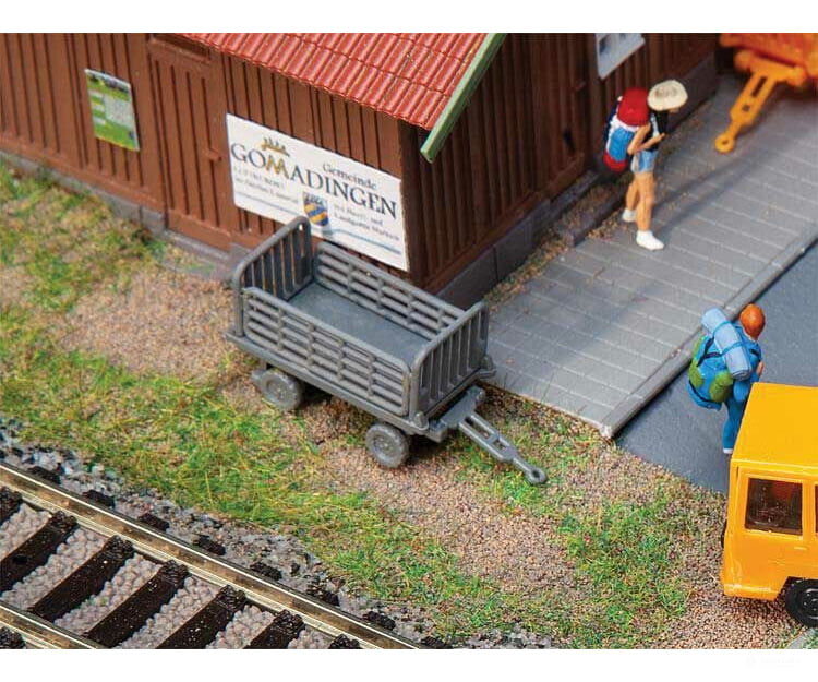 Faller Gmbh Ho 180990 Station Platform Baggage Wagon Luggage Trailer - Kit -- Gray Pkg(2) Scenery