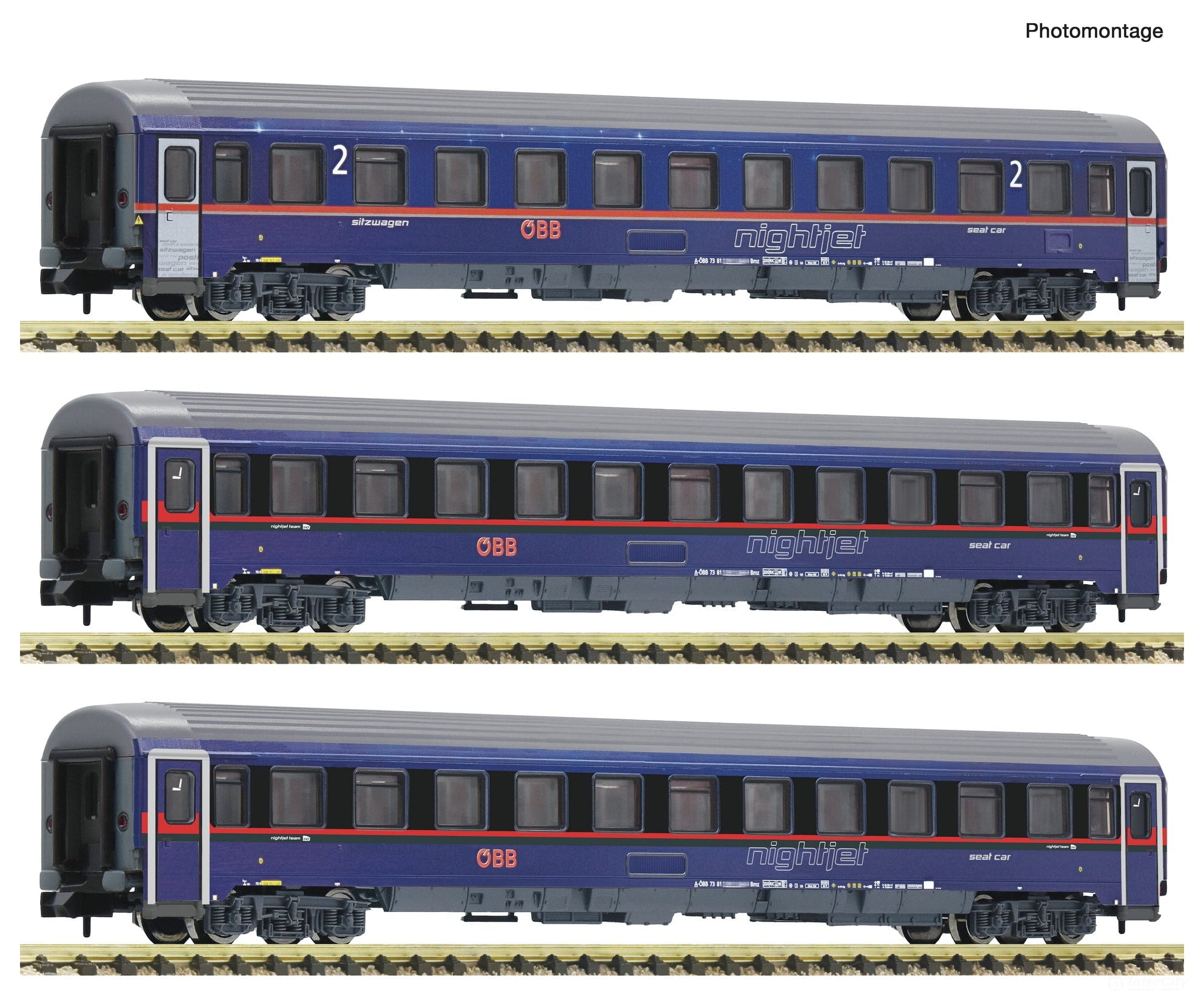 Fleischmann 6260084 N 3 piece set: ’Nightjet’ Eurofima coaches ÖBB European Passenger Cars