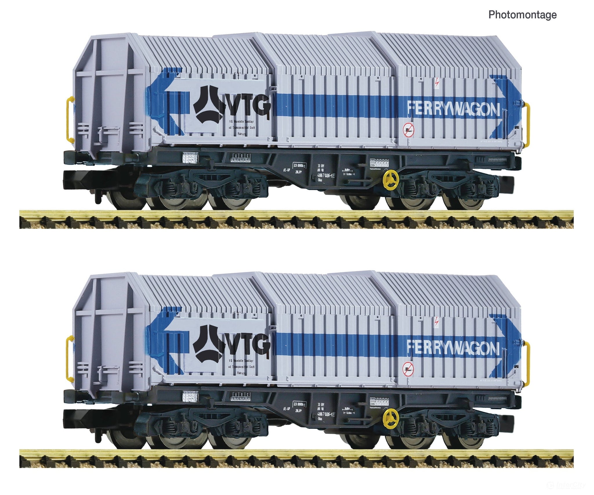 Fleischmann 6660080 N 2 piece set: Telescopic hood wagons VTG European Freight Cars