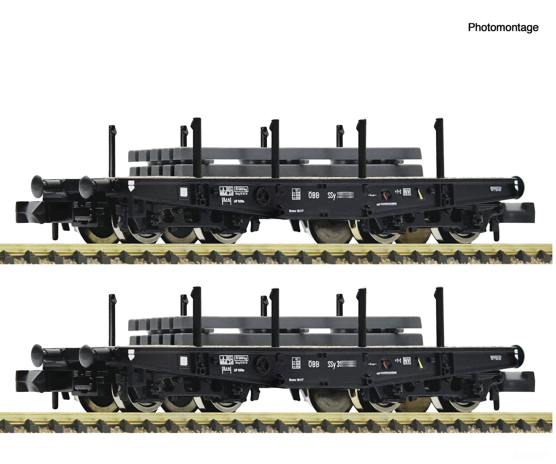 Fleischmann 6660134 N 2 piece set: Heavy-duty flat wagons ÖBB European Freight Cars