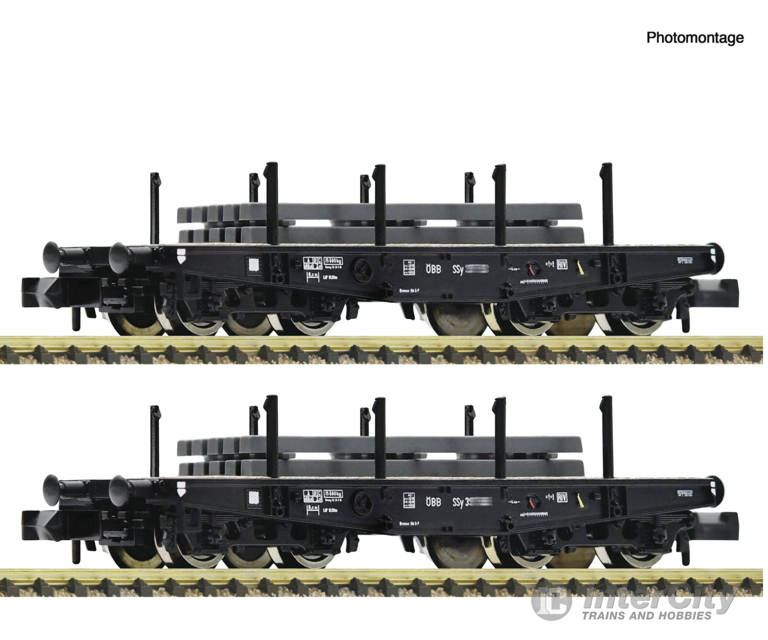 Fleischmann 6660134 N 2 piece set: Heavy-duty flat wagons ÖBB European Freight Cars