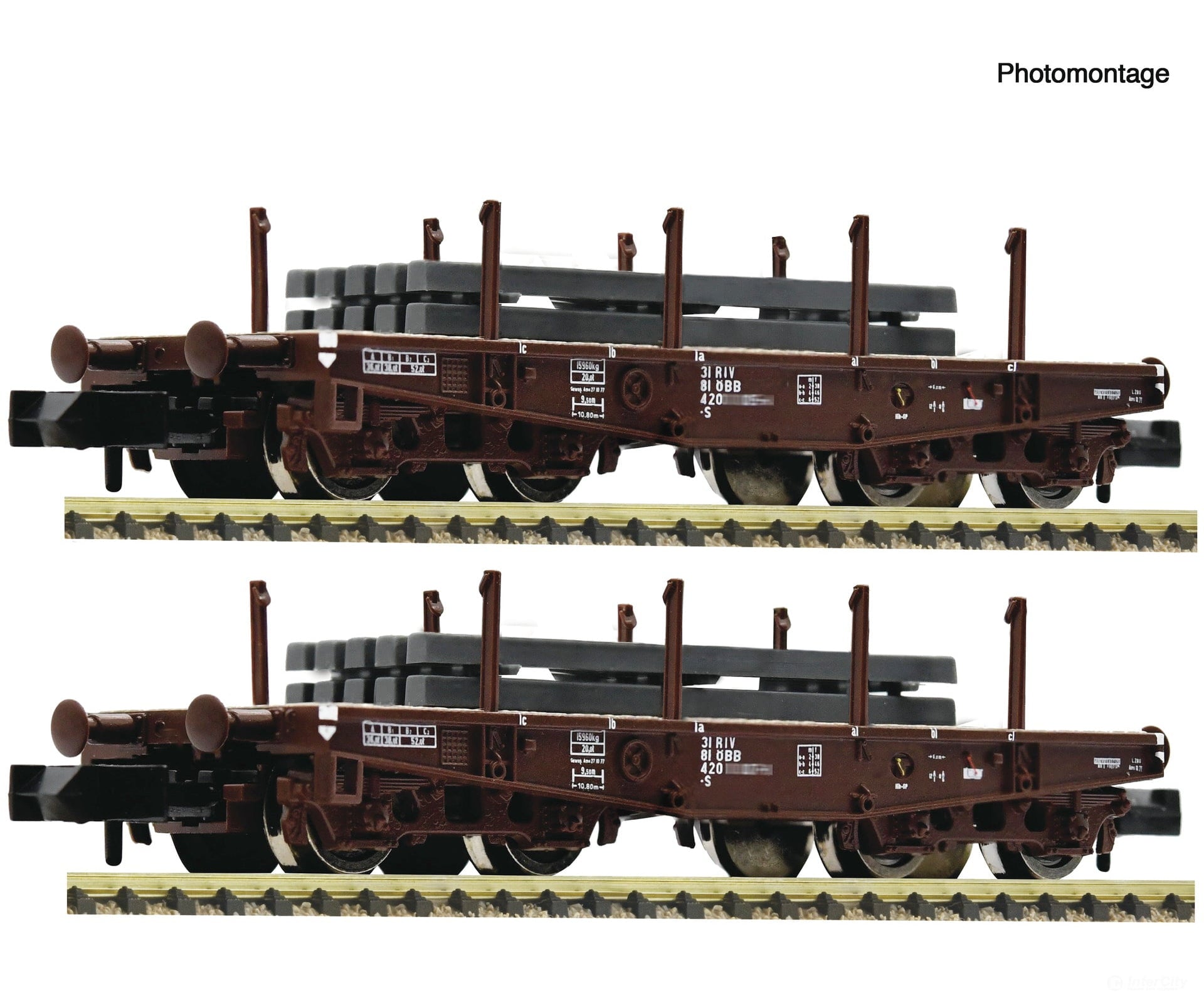 Fleischmann 6660135 N 2 piece set: Heavy-duty flat wagon ÖBB European Freight Cars
