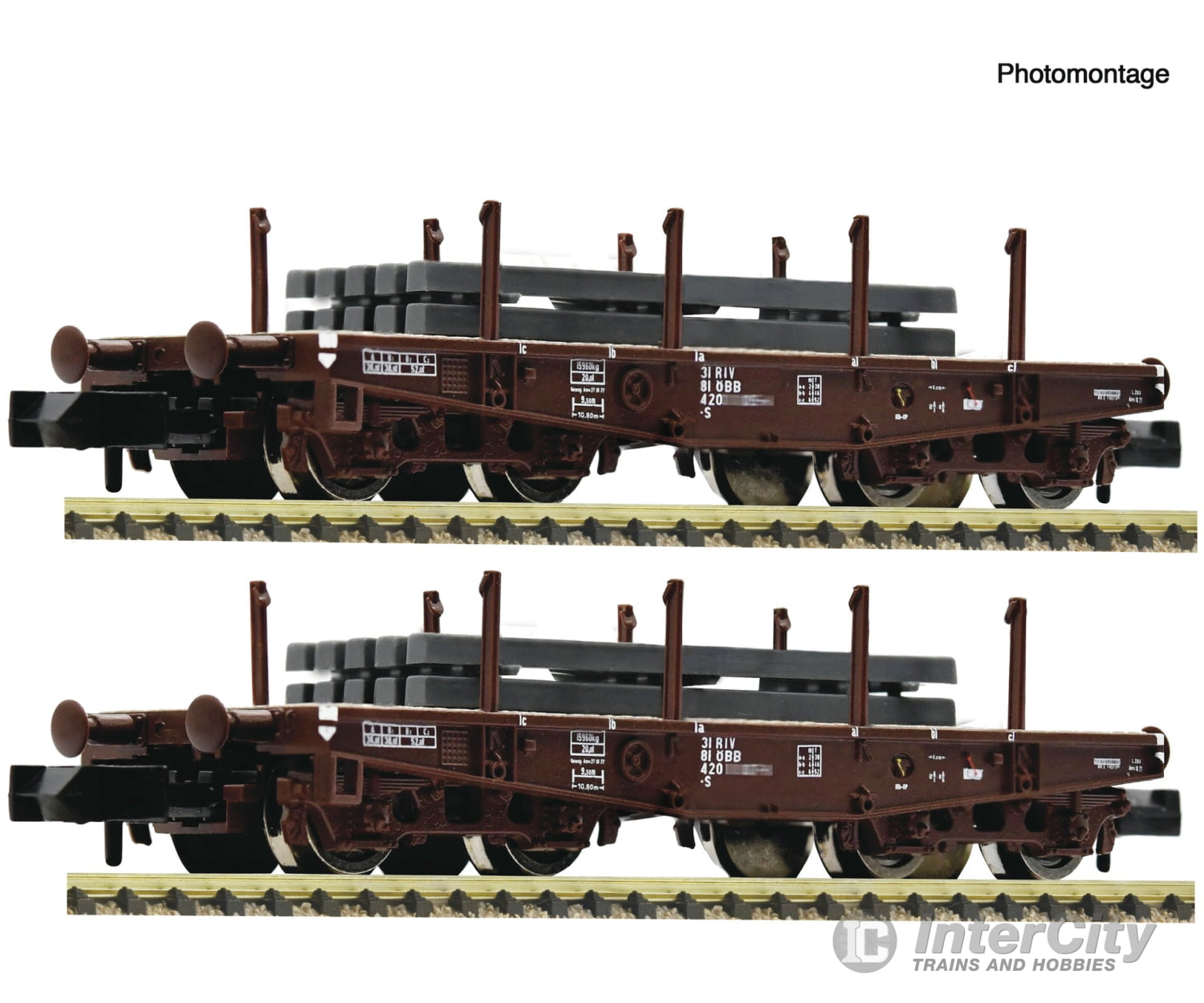 Fleischmann 6660135 N 2 piece set: Heavy-duty flat wagon ÖBB European Freight Cars