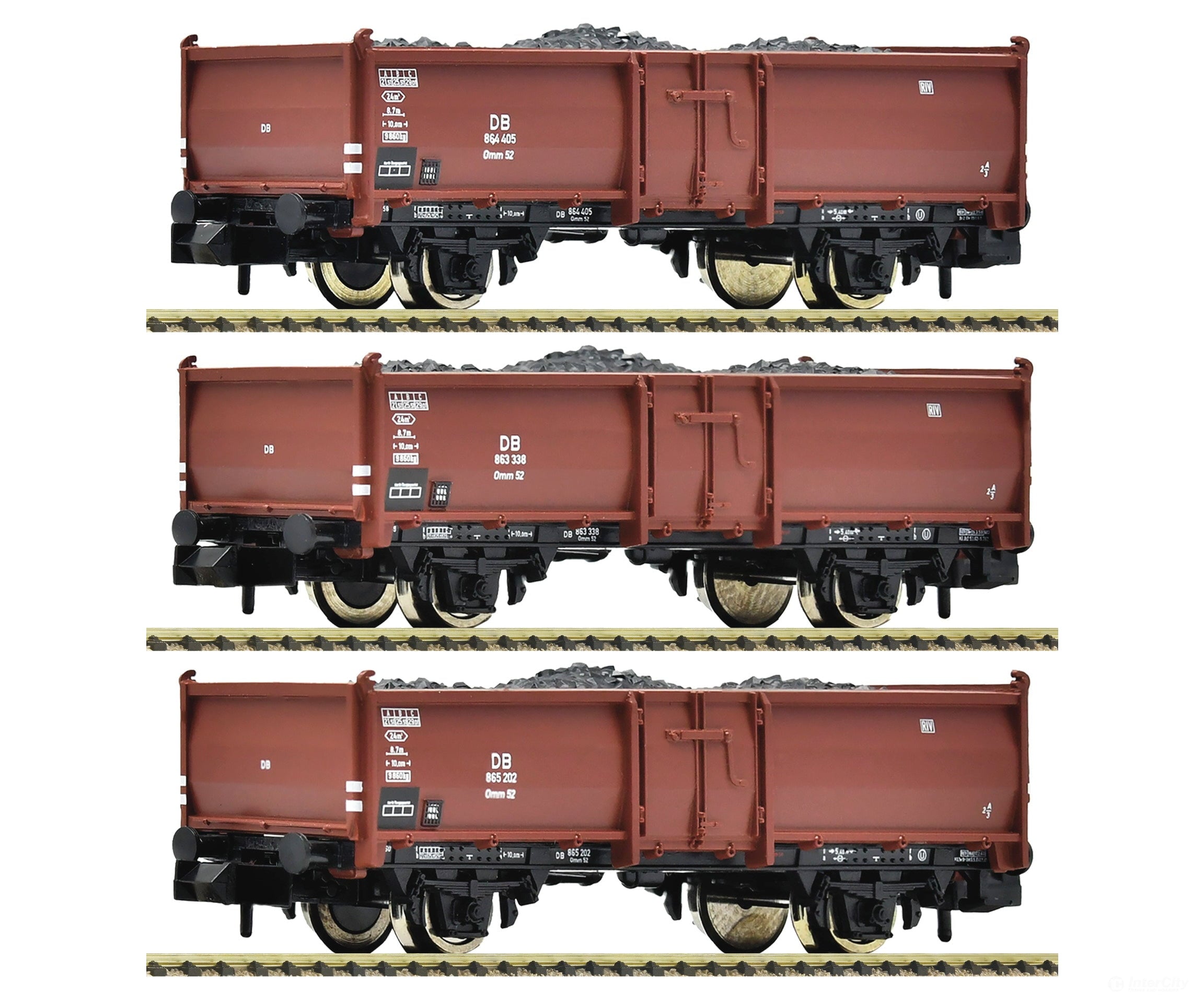 Fleischmann 820530 N 3 piece set: Coal wagons DB European Freight Cars