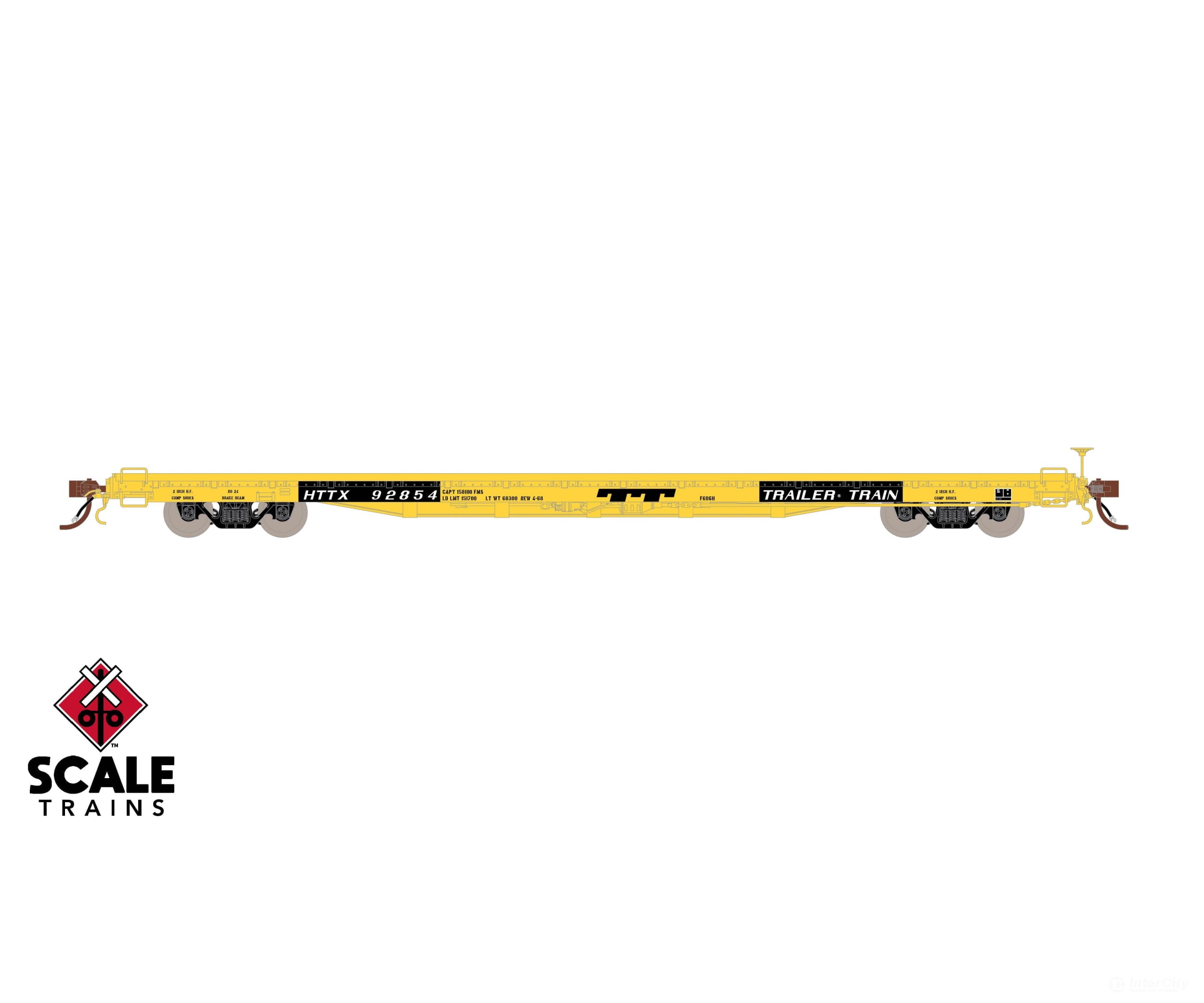 Fox Valley Models Sxt15055 Ho Scale Pullman-Standard F60Gh 60’ Flatcar Trailer Train/Yellow/Tt