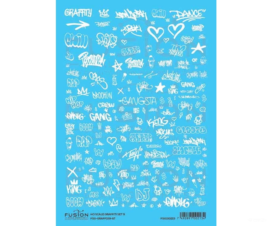 Fusion Scale Graphics HO 100213 Graffiti Decal Set - Set #9 (white) - Decals