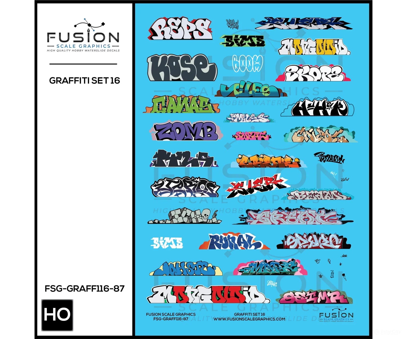 Fusion Scale Graphics HO 100397 Graffiti Decal Set - Set #16 - Decals
