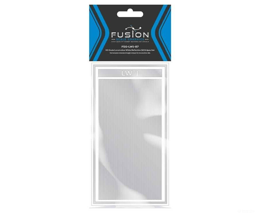 Fusion Scale Graphics HO 160002 Railroad Locomotive White Reflective Sill Stripes Set - Decals