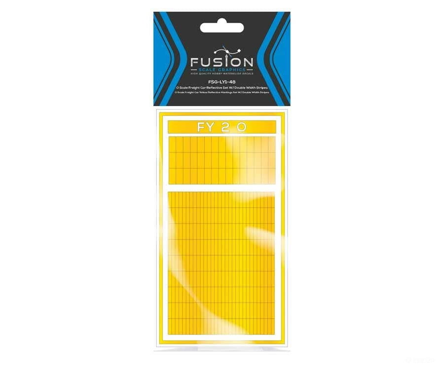 Fusion Scale Graphics O 360004 Railroad Freight Car Yellow Reflective Markings Set w/Double Width Stripes - Decals