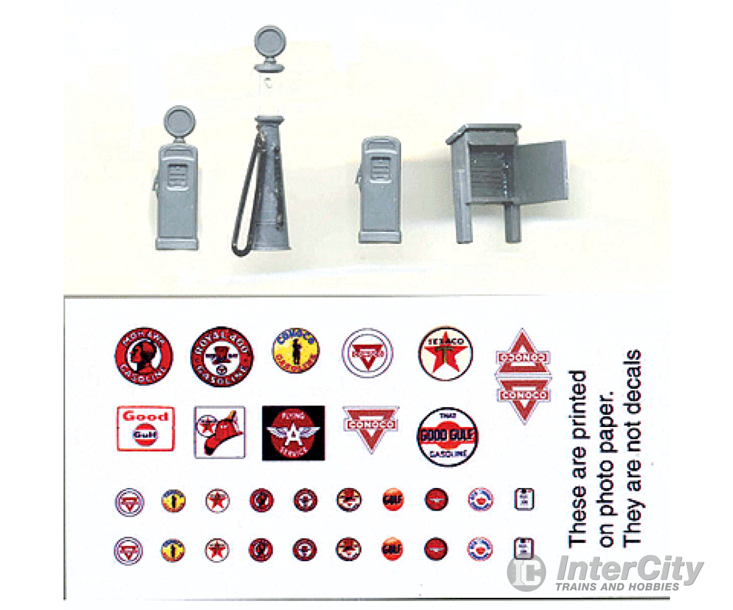 Grandt Line Products 5314 Gas Pump Set -- 1 Each Of 3 Styles W/Printed Logo Sheet Scratch Building