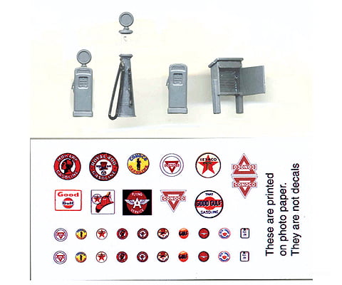 Grandt Line Products 5314 Gas Pump Set -- 1 Each Of 3 Styles W/Printed Logo Sheet Scratch Building