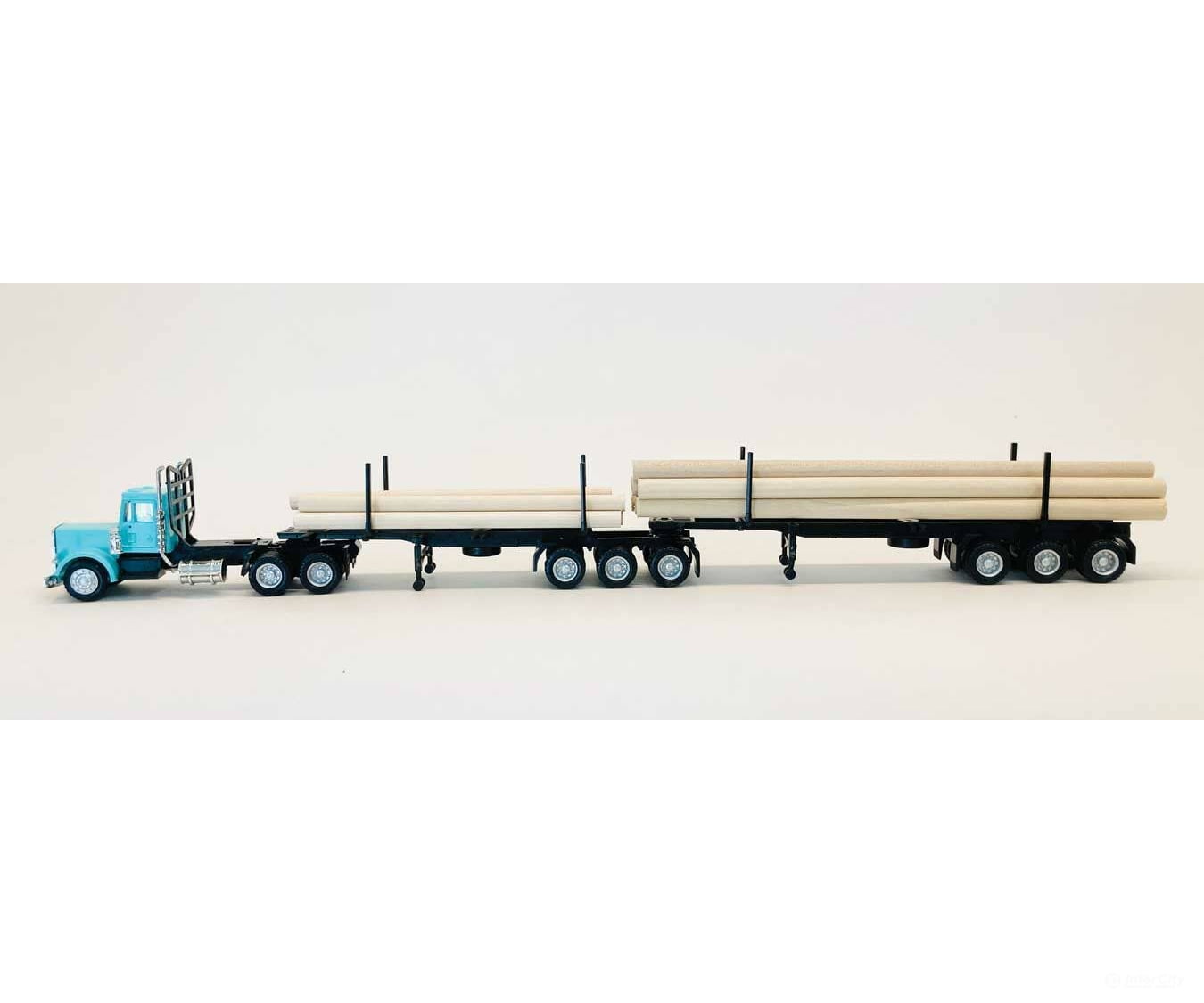 Herpa HO 6613 Peterbilt Super-B Tractor w/Log Trailer & Load - Assembled - Light Blue Black Cars & Trucks