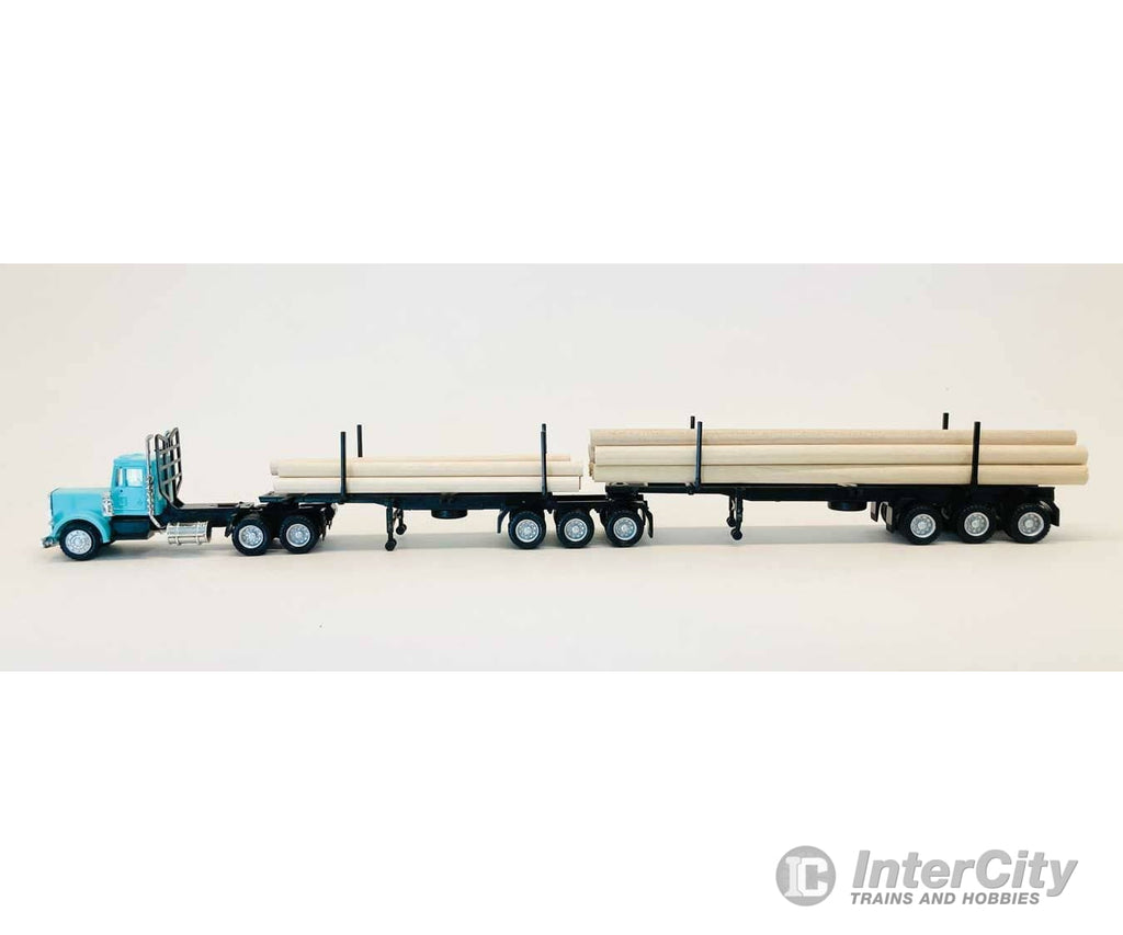 Herpa HO 6613 Peterbilt Super-B Tractor w/Log Trailer & Load - Assembled - Light Blue Black Cars & Trucks