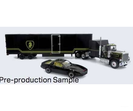 Iconic Replicas 1/43 430639 GMC General Tractor with Van Trailer 1982 Pontiac Firebird Set - Assembled - Black Gold