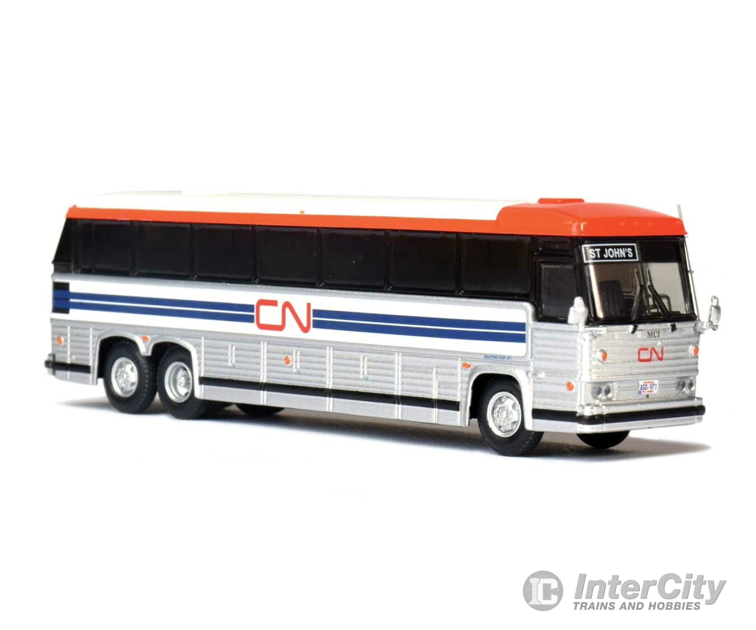 Iconic Replicas Ho 1984 Mci Mc-9 Motorcoach Bus - Assembled Canadian National (Silver White Blue