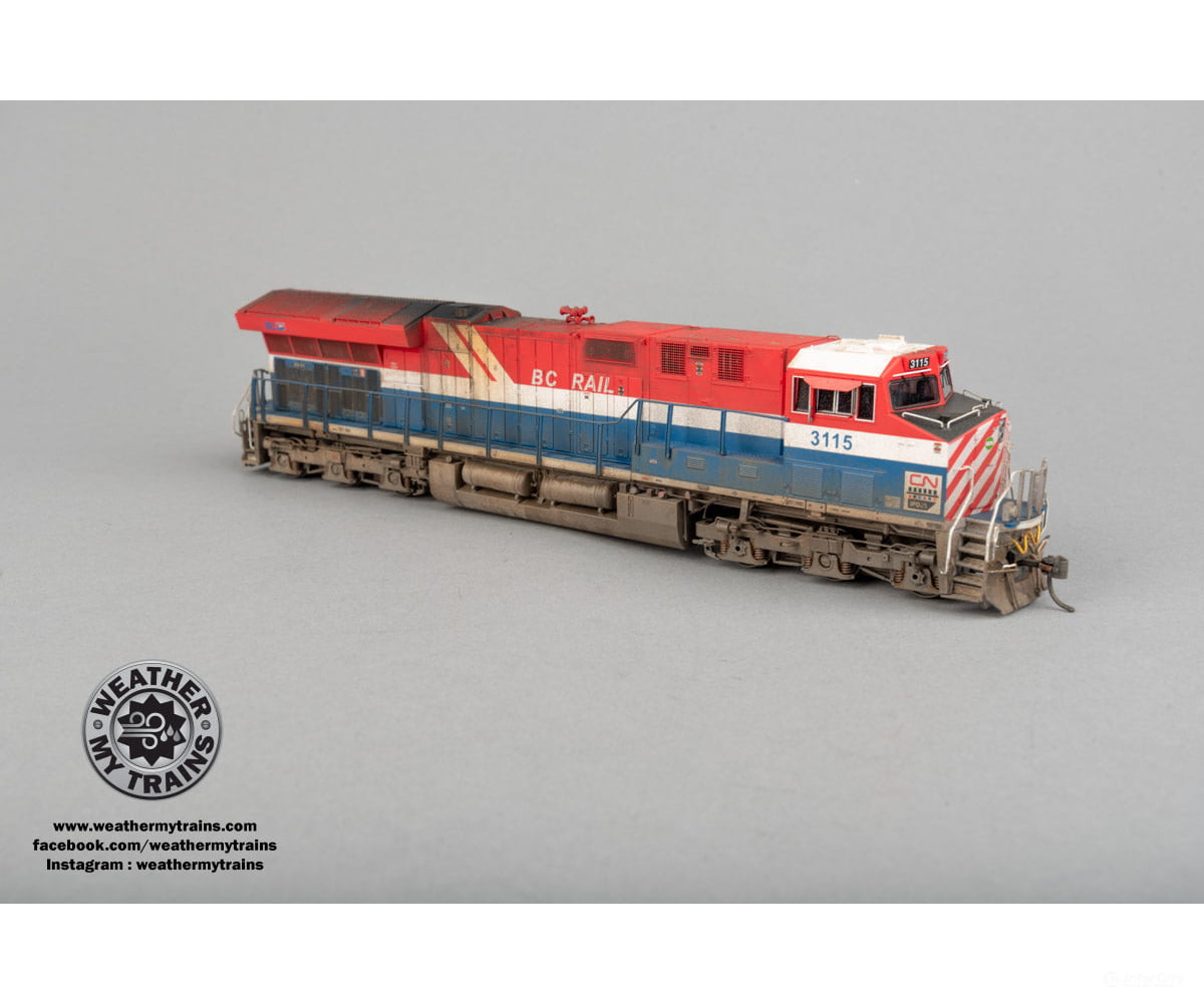 Intermountain 497110S HO Tier 4 Locomotive - CN Heritage BC Rail - ESU DCC/Sound #3115 - Weathered by WEATHER MY TRAINS