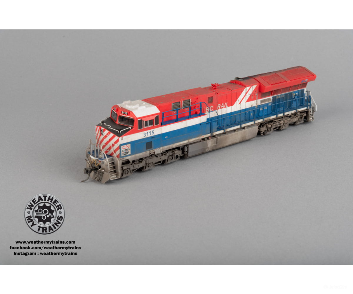 Intermountain 497110S HO Tier 4 Locomotive - CN Heritage BC Rail - DCC/Sound #3115 - Weathered by WEATHER MY TRAINS