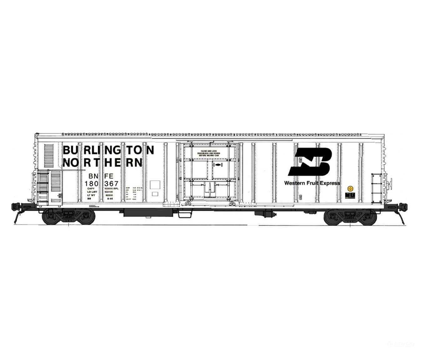 Intermountain HO 34826 R-70-15 Refrigerator Car - Burlington Northern BNFE (white black) Freight Cars