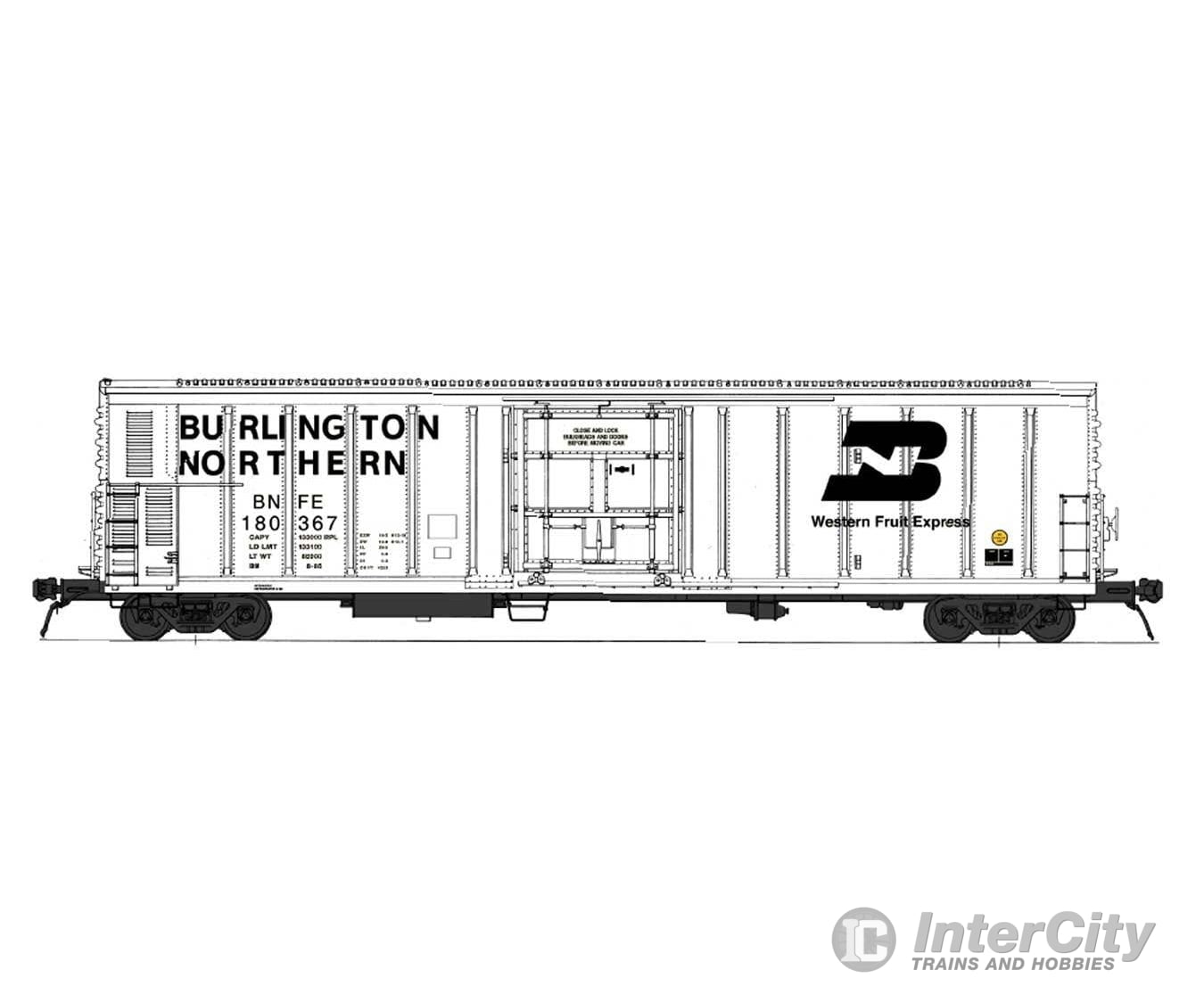 Intermountain HO 34826 R-70-15 Refrigerator Car - Burlington Northern BNFE (white black) Freight Cars