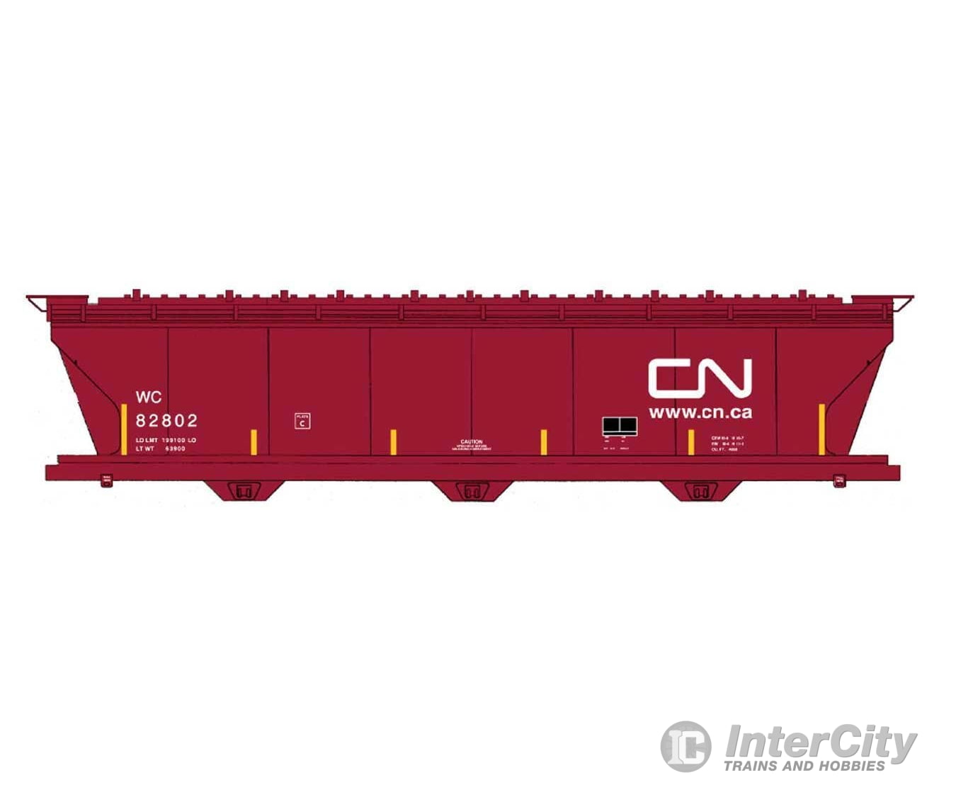 Intermountain HO 47091 ACF 4650 Cubic Foot 3-Bay Covered Hopper - Canadian National WC (Boxcar Red Noodle Logo yellow