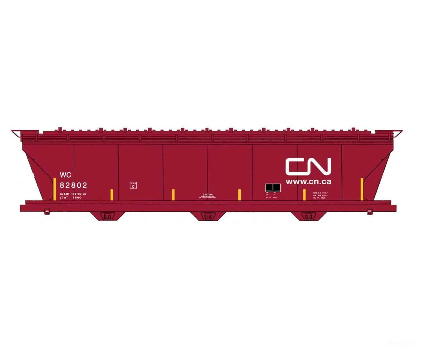 Intermountain HO 47091 ACF 4650 Cubic Foot 3-Bay Covered Hopper - Canadian National WC (Boxcar Red Noodle Logo yellow