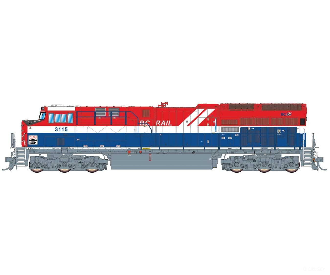 Intermountain HO 497110 GE ET44C4 Tier 4 - DCC (ESU Lokpilot) - Canadian National 3115 (BC Rail Heritage red blue