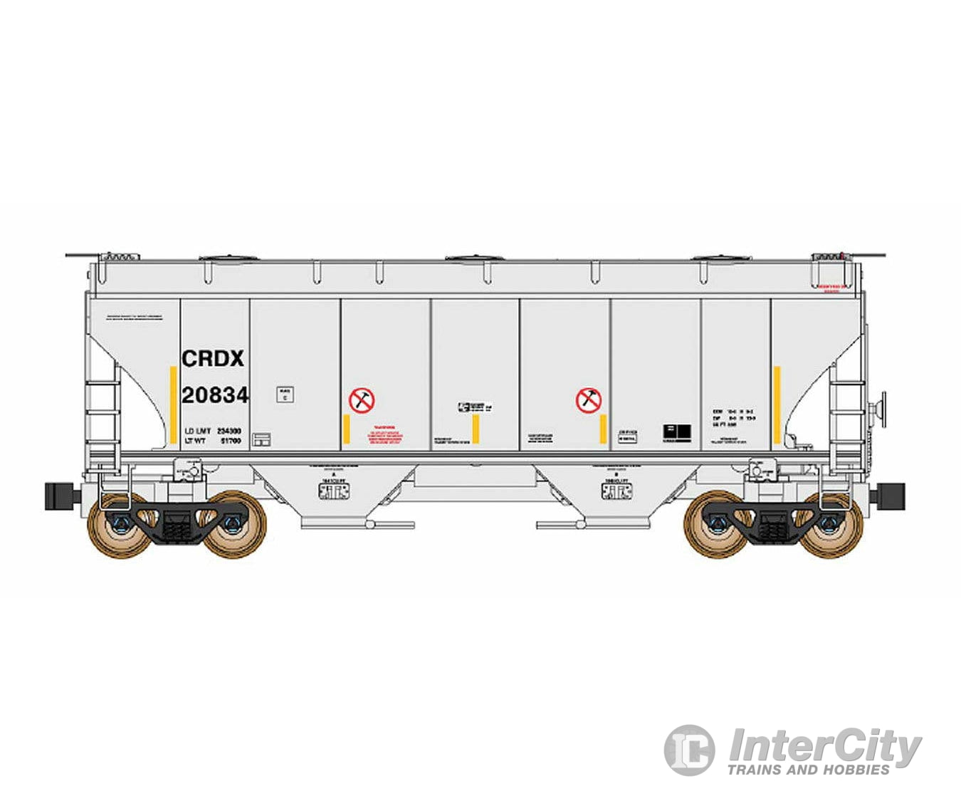 Intermountain N 669005 Trinity 3281 2-Bay Covered Hopper - Ready to Run - Chicago Rail Leasing CRDX (gray yellow